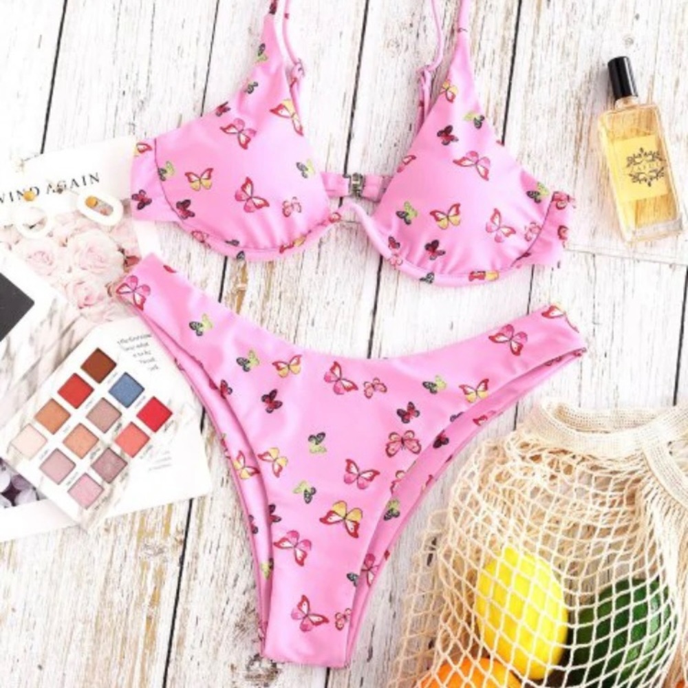 Zaful Underwire Pink Butterfly Bikini